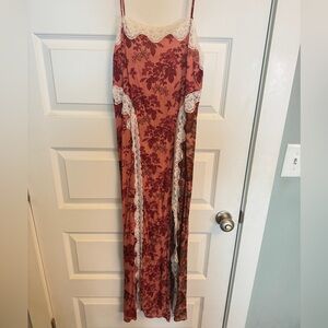 Anthropologie floral and lace slip dress